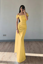 Cocoslly Off-The-Shoulder Sleeveless High Waist Long Mermaid Prom Dress | Baby Blue Satin ZT0711