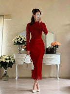 Cocoslly Long Sleeves High Waist Long Mermaid Prom Dress | White Lace And Satin JZ0165