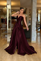 Stunning Strapless Sleeveless Long Split Prom Dress With Pleated WQ0224