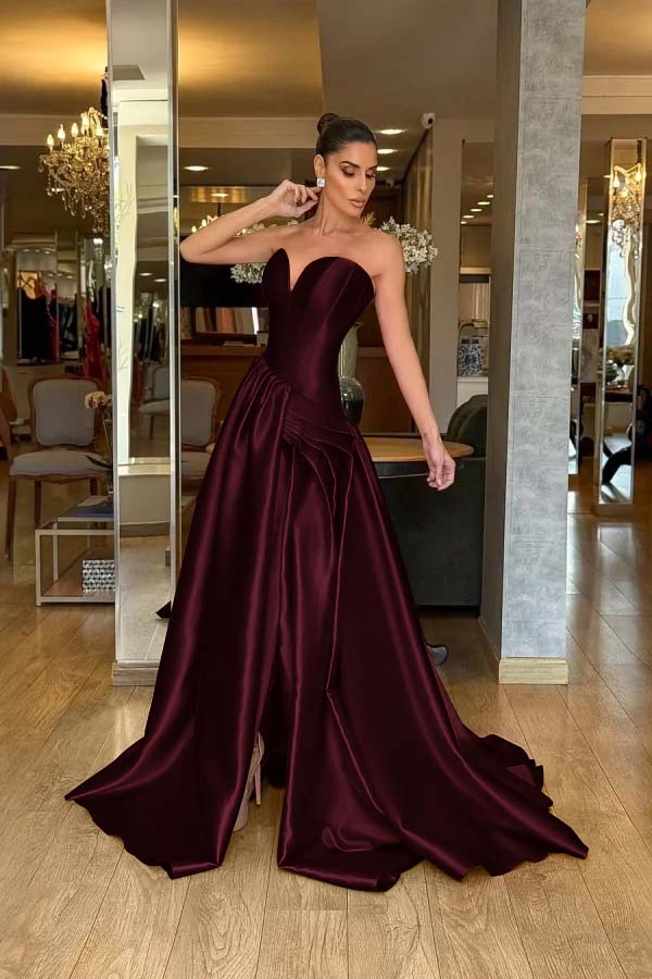 Stunning Strapless Sleeveless Long Split Prom Dress With Pleated WQ0224