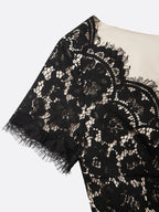 Black Lace Edge Cotton V Neck Short Sleeve Mermaid Midi Dress