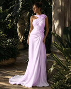 Cocoslly One Shoulder Sleeveless High Waist Long Prom Dress With Rhinstone | Green Chiffon LX0087