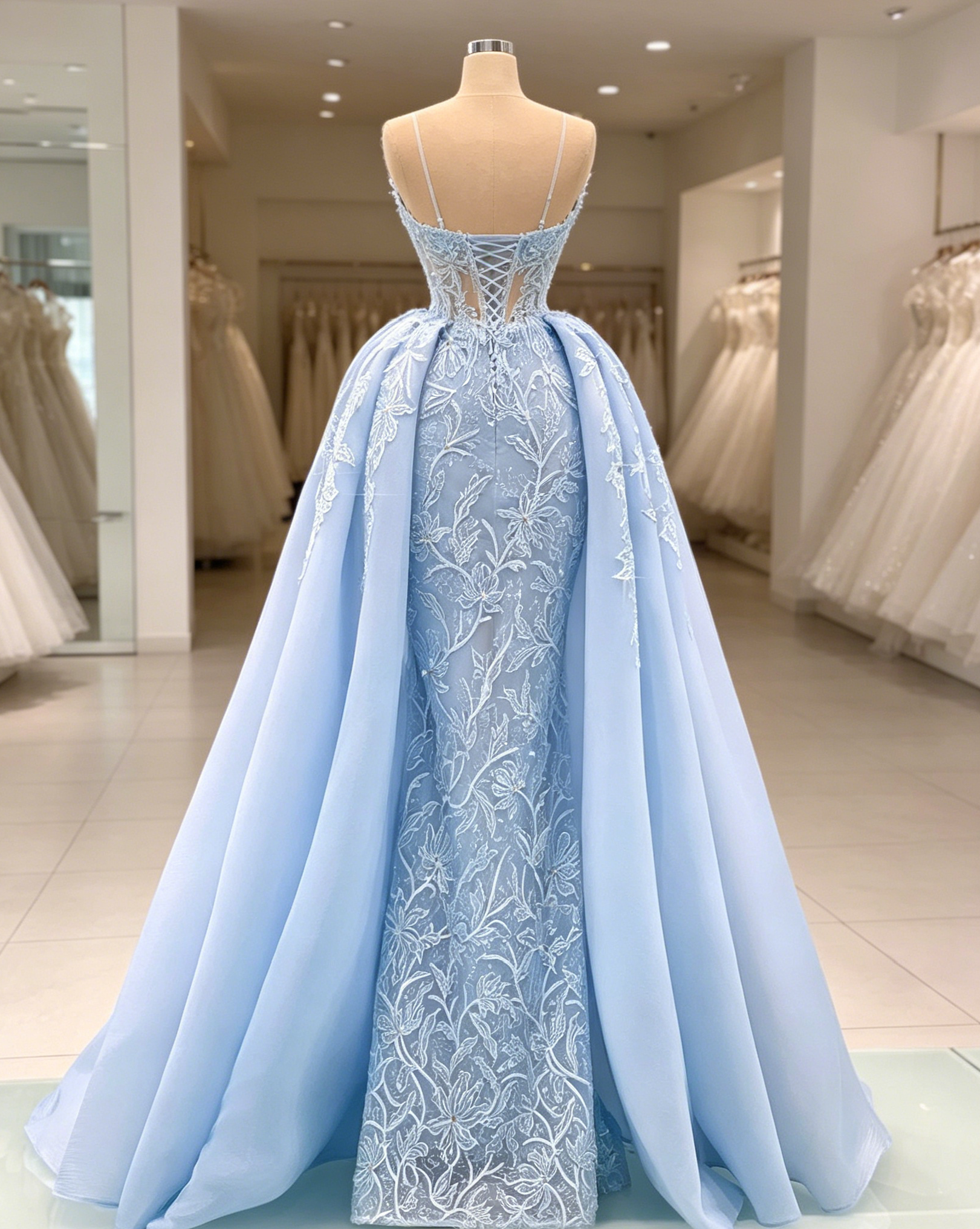 Cocoslly Strapless Sleeveless High Waist Long Mermaid Prom Dress With Appliques And Pearls | Sky Blue Chiffon CO0222