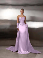 Satin Strapless Sleeveless Long Mermaid Prom Dress With Ruffles And Sequins YK0759