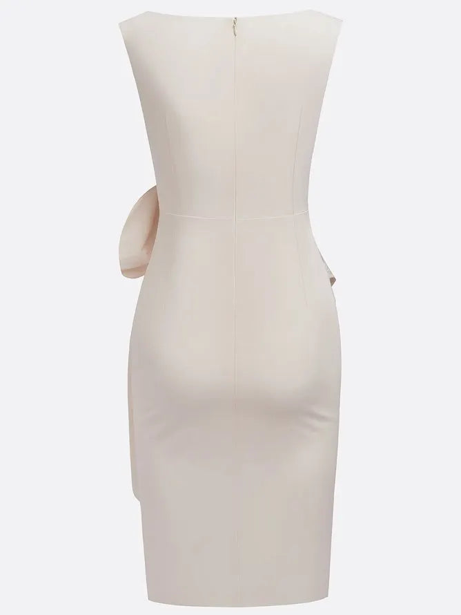 White 3D Bow Sleeveless Sheath Midi Dress