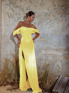 Off-The-Shoulder Strapless Sleeveless Long Mermaid Prom Dress With Sequins And High Split YK0711