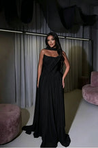 Cocoslly Strapless Sleeveless High Waist Long Prom Dress With Appliques And Scarf | Daffodil Chiffon YQ0072