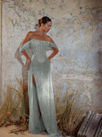 Off-The-Shoulder Strapless Sleeveless Long Mermaid Prom Dress With Sequins And High Split YK0711