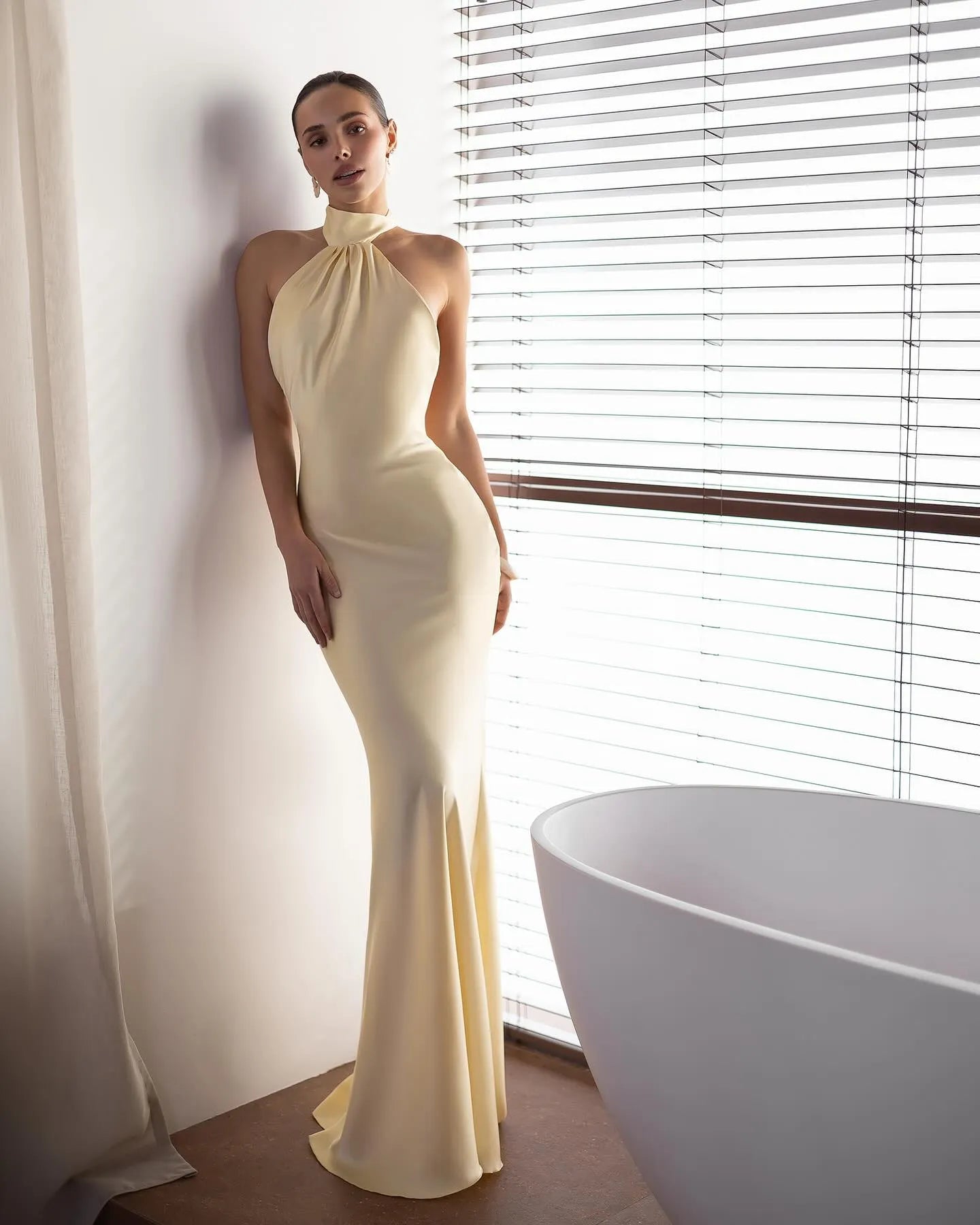 Cocoslly Halter Sleeveless High Waist Backless Long Mermaid Prom Dress | Pink Satin WT0121