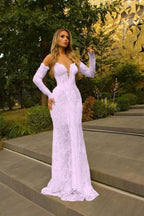 Cocoslly Strapless Sleeveless High Waist Long Mermaid Prom Dress With Gloves | Glod Lace WQ0318
