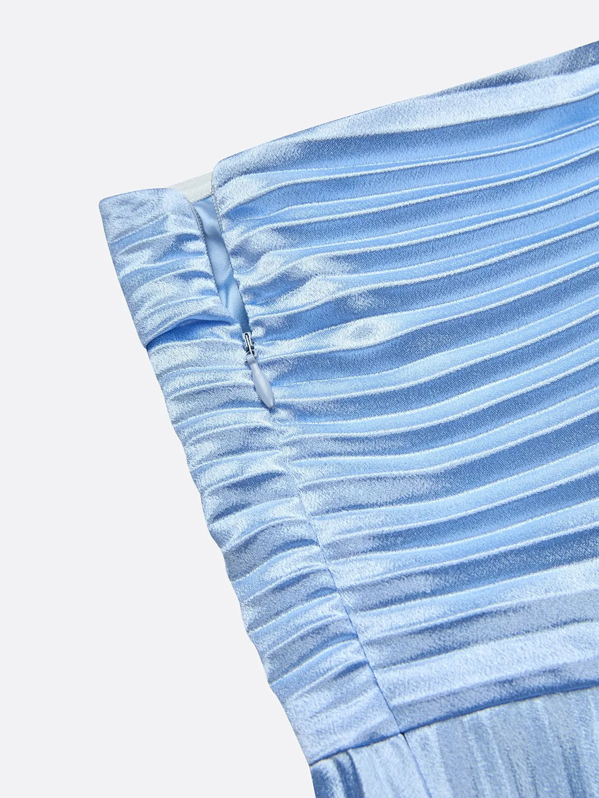 Blue Pleated Asymmetric Satin One Shoulder Sleeveless A-Line Maxi Dress