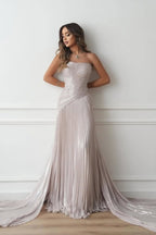 Chiffon Strapless Sleeveless Long Mermaid Prom Dress With Pleated And Ruffles WQ0461