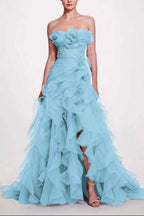Strapless Sleeveless Long High Split Prom Dress With Pleated XJ0663