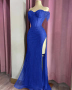 Off the Shoulder Sleeveless Long Split Prom Dress With Beading YK0161