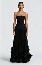 Cocoslly Strapless Sleeveless High Waist Long Prom Dress With Appliques And Pleated | Cabemet Chiffon YQ0118
