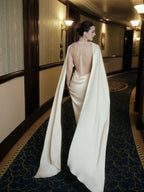 Cocoslly Sleeveless High Waist Long Mermaid Prom Dress With Scarf | Ivory Satin CO0199