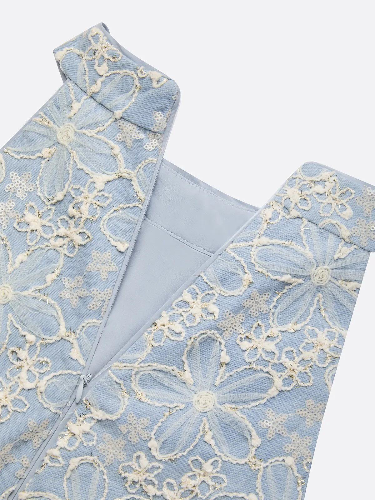 Light Blue Jacquard Classic Halter Neck Sleeveless Sheath Denim Midi Dress