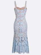 Light Blue Lace Sweetheart Neckline Sleeveless Mermaid Midi Dress