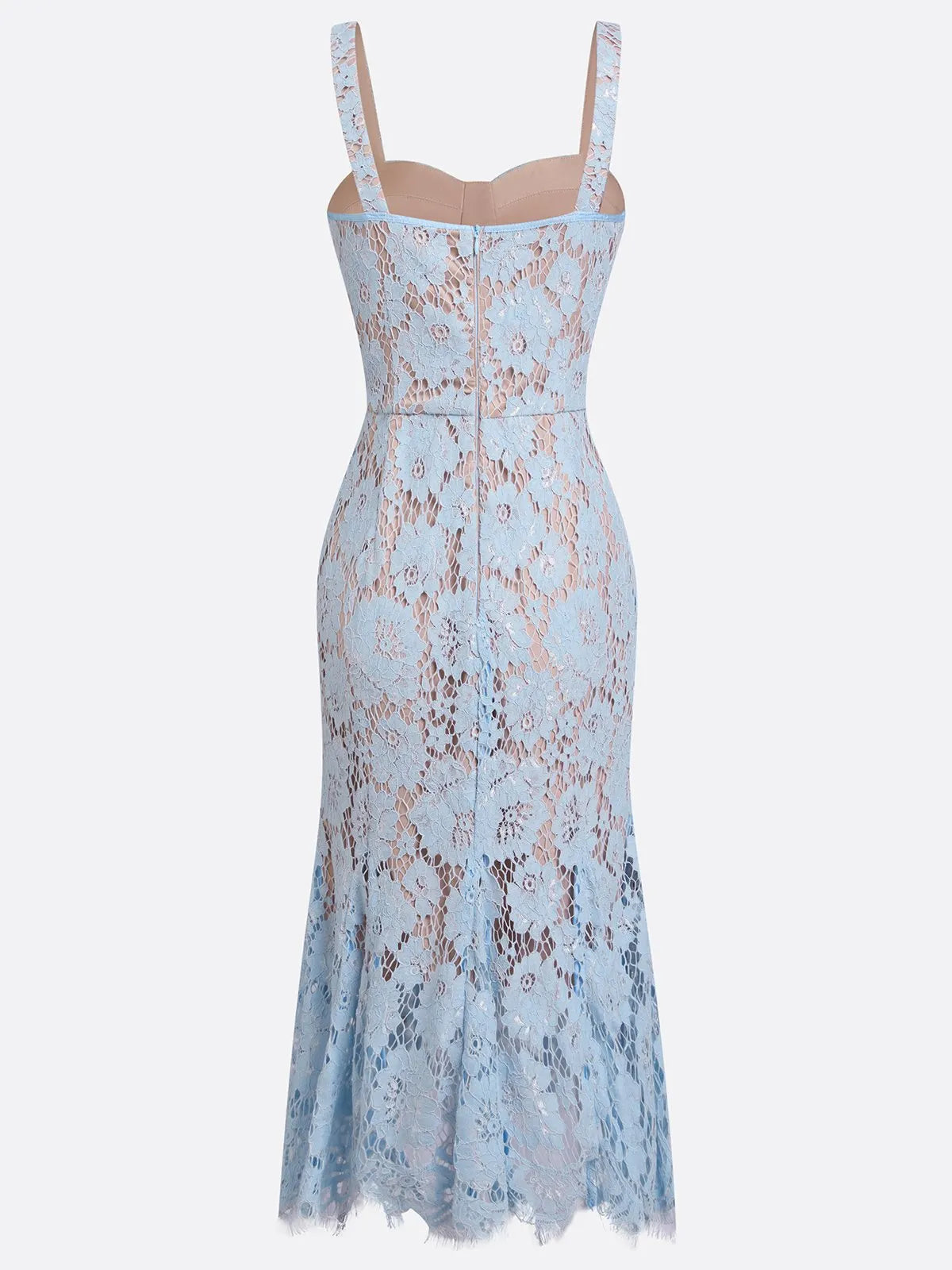 Light Blue Lace Sweetheart Neckline Sleeveless Mermaid Midi Dress