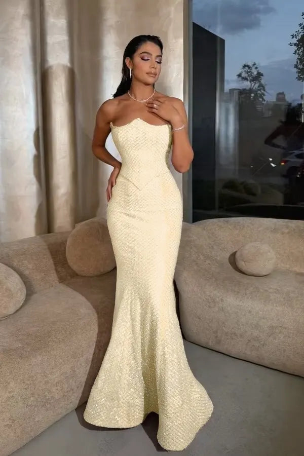 Cocoslly Strapless Sleeveless High Waist Long Mermaid Prom Dress | Lilac Sequins ZT0602