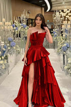 Charming Strapless Sleeveless Long Split Prom Dress With Pleated MS0456