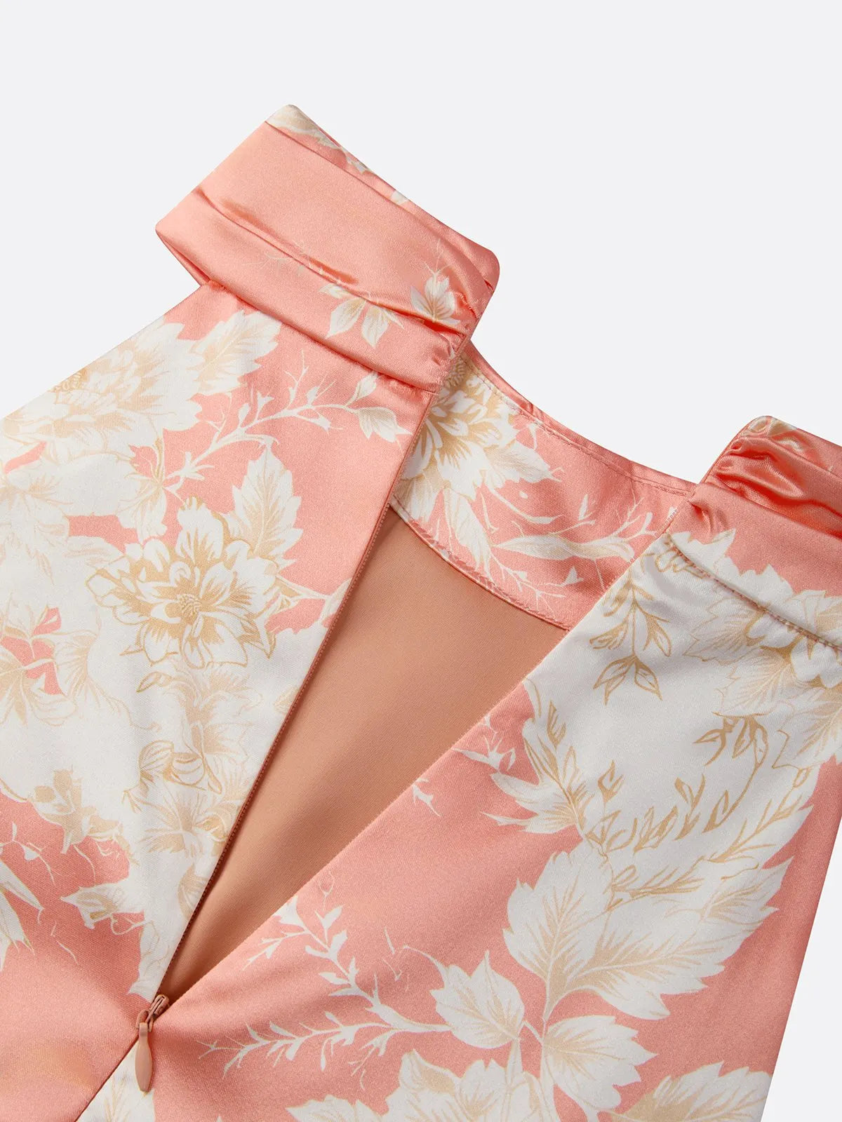Pink Floral Satin Halter Neck Sleeveless Sheath Midi Dress
