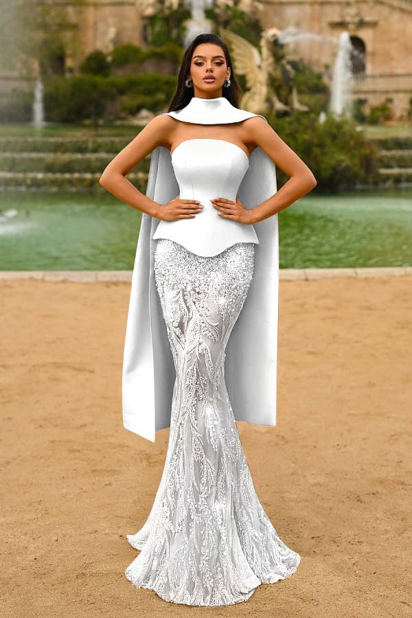 Strapless Sleeveless Long Mermaid Prom Dress With Appliques WQ0321
