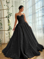 Satin V-Neck Strapless Sleeveless Long A-Line Prom Dress With Split And Pleated YK0614