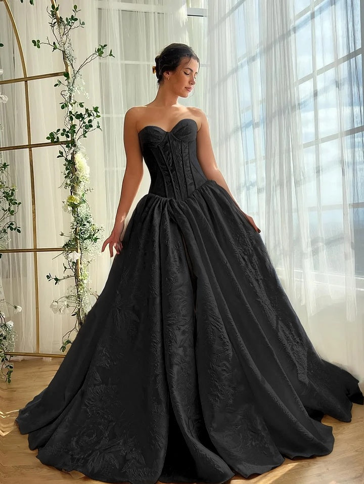 Satin V-Neck Strapless Sleeveless Long A-Line Prom Dress With Split And Pleated YK0614
