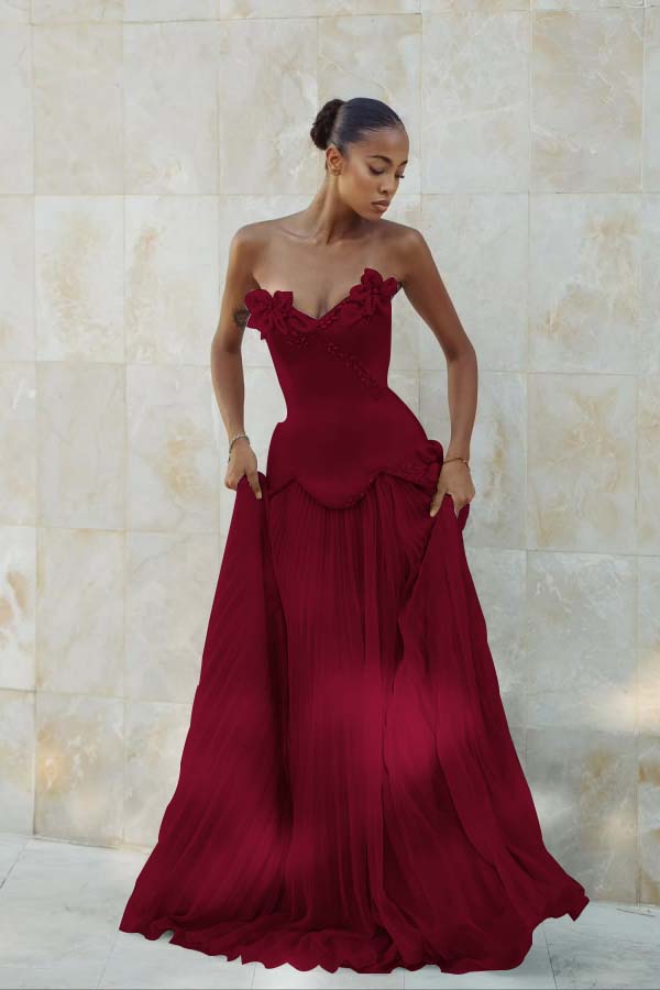 Stunning Strapless Sleeveless Long Prom Dress With Pleated Beading WQ0428