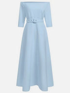 Light Blue Classic Off The Shoulder Half Sleeve A-Line Maxi Dress