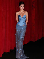 Cocoslly Strapless Sleeveless High Waist Long Mermaid Prom Dress With Rhinstone | Blushing Pink Satin And Tulle YK0943