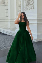 Cocoslly Simple Strapless Sleeveless Long A-line Prom Dress | Fuchsia Satin ZT0713