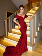 Off The Shoulder Sleeveless Long Mermaid Prom Dress With Pleated YK0338