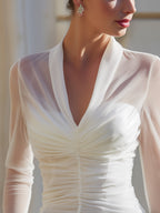 Ruched Sheer Mesh Long Sleeve Sculpted Blouse