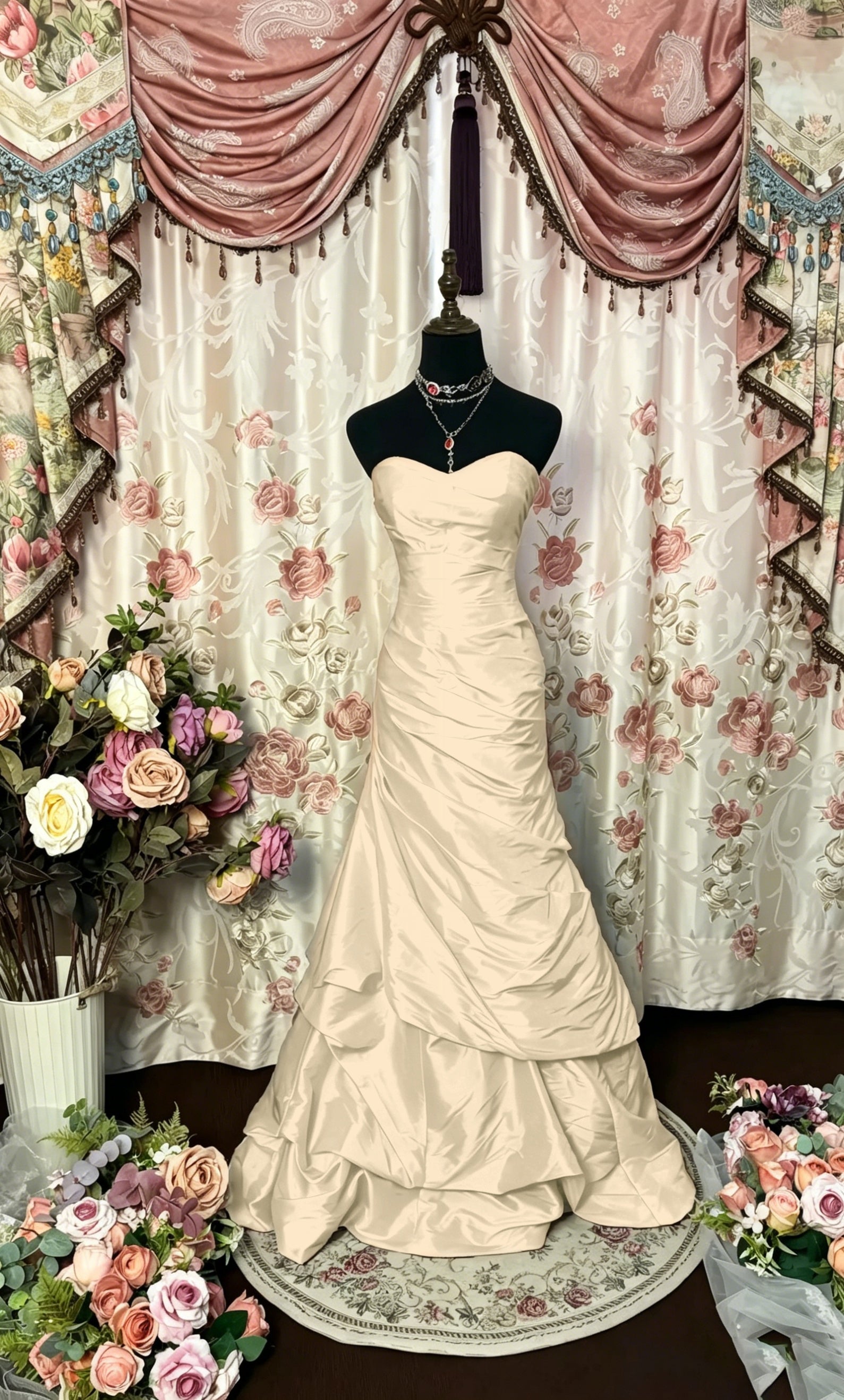 Cocoslly Strapless Sweetheart Sleeveless High Waist Long A Line Prom Dress With Ruffles | Black Red Satin PRD0034