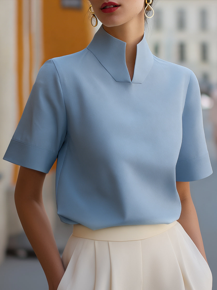 Stand Collar Minimalist Structured Blouse
