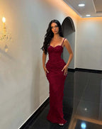 Sweetheart Spaghetti Straps Sleeveless Long Mermaid Prom Dress With Flower Appliqués And Embroidered YK0333