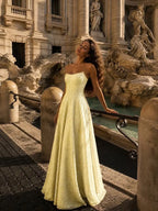 Cocoslly Strapless Sleeveless High Waist Long A Line Prom Dress With Beading Pearls | Dusty Rose Chiffon LX0109