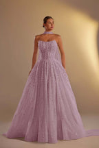Strapless Sleeveless Long A Line Prom Dress With Pleated Beading WQ0308