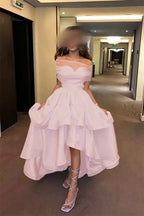 Cocoslly Off-The-Shoulder Sleeveless High Waist Long Prom Dress With Ruffles | Baby Blue Satin ZT0725