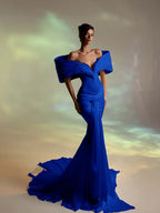 Deep V-Neck Strapless Long Pleated Mermaid Prom Dress With Ruffles And Beadings YK0707
