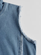 Exquisite Vintage Casual Hooded V-neck Zipper Side Slits Buttons Blue Denim Midi Dress