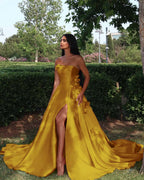 Strapless Sleeveless Long High Split Prom Dress With Appliques YK0162