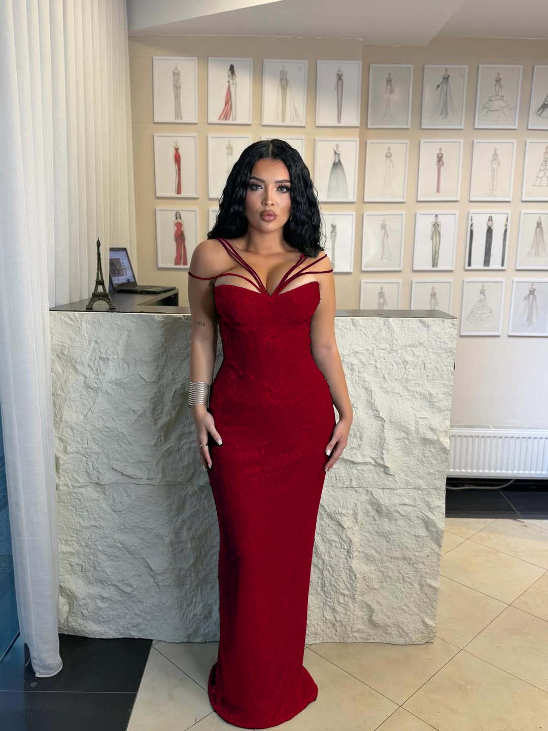 Cocoslly Spaghetti Straps Sleeveless High Waist Long Mermaid  Prom Dress | Brown Sequins YK0969