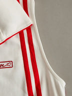 Sporty Retro Red Ribbon White Cotton Sleeveless Jumpsuit