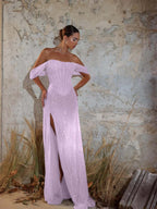 Off-The-Shoulder Strapless Sleeveless Long Mermaid Prom Dress With Sequins And High Split YK0711