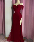 Off the Shoulder Sleeveless Long Split Prom Dress With Beading YK0161