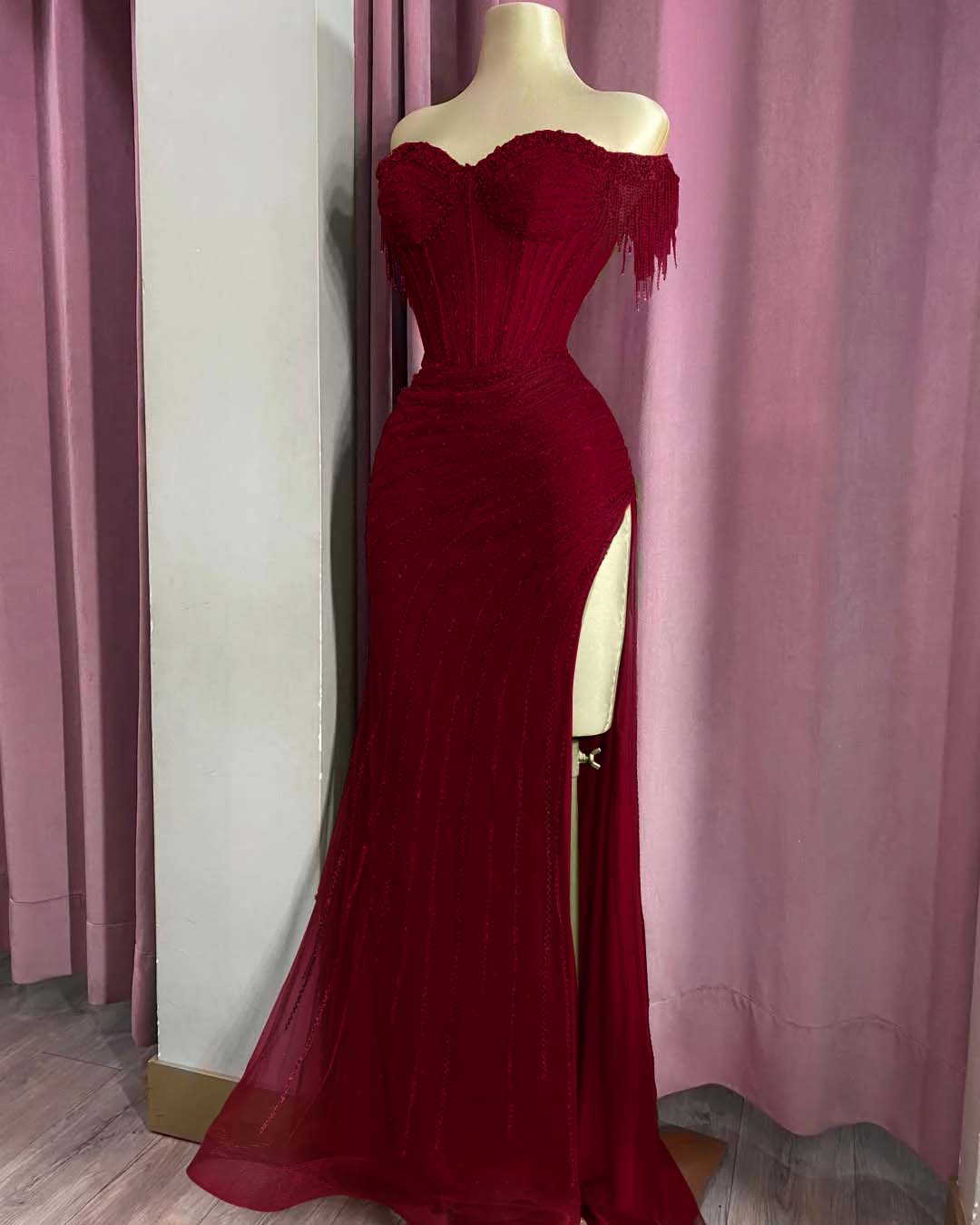 Off the Shoulder Sleeveless Long Split Prom Dress With Beading YK0161