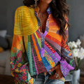 Women's Floral In Gradient Art Print Flowy Linen Blend  Tops